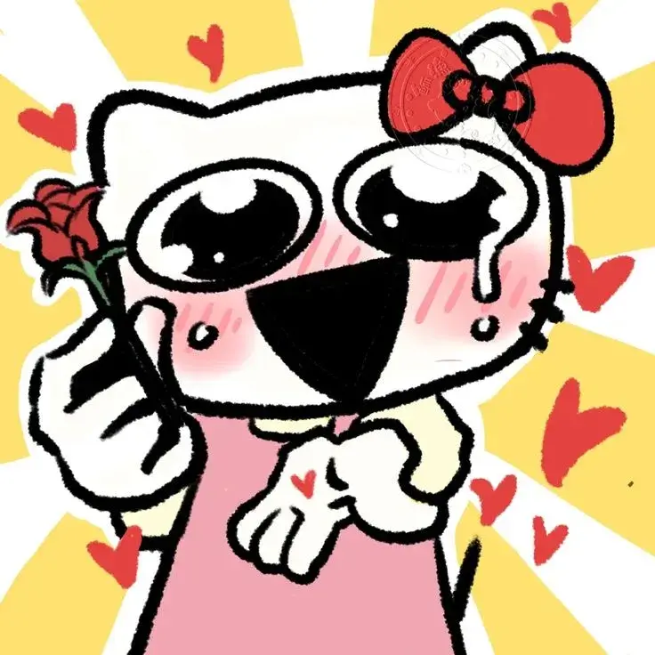 Meme hài mèo hồng với cái nơ đỏ nổi bật.