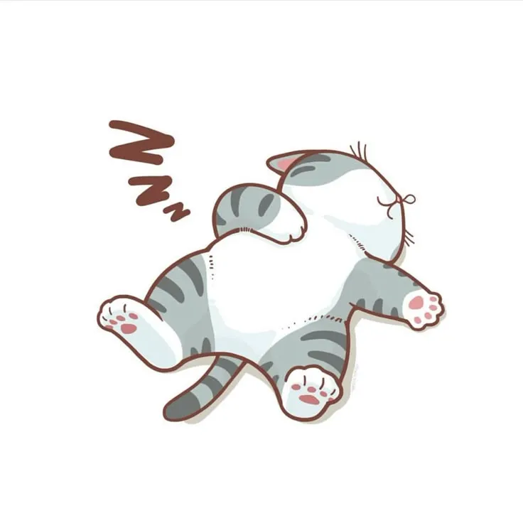 Mèo Chibi ngái ngủ uể oải, dáng vẻ lười biếng cực kỳ đáng yêu.