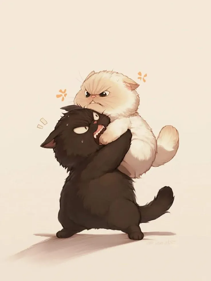 Meme chú mèo chibi đánh nhau tạo dáng võ sĩ.