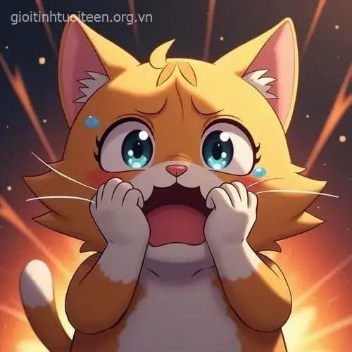 Biểu cảm mèo ôm đầu lo lắng, trông cực căng thẳng.