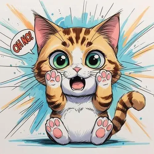 Biểu cảm mèo ôm đầu hoảng loạn, cực kỳ bất lực.