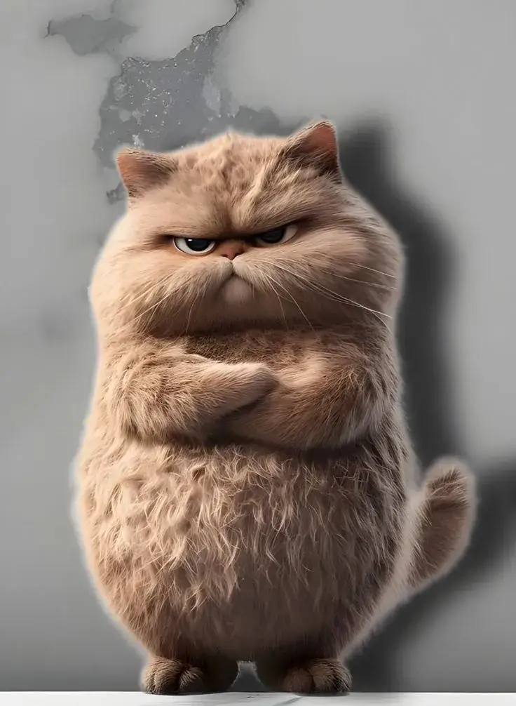 Meme mèo bực bội với đôi mắt tròn xoe khoanh tay đầy tức giận